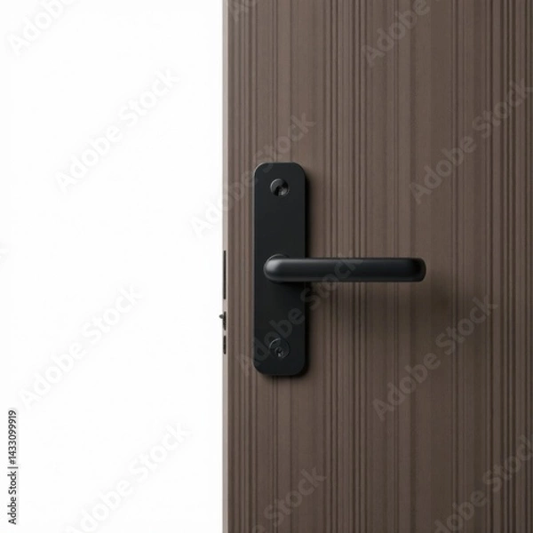 Fototapeta Sleek modern door handle in a closed position isolated on a white background , modern interior design, clean lines, white background