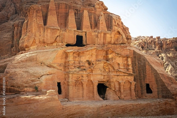 Fototapeta View of one of the temples in the archaeological site of Petra. Jordan. The photo has  intentionally accentuated  vignetting. Horizontally.