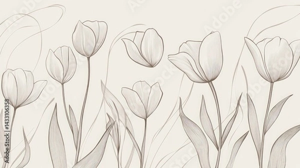 Fototapeta Elegant Line Art Tulips: A Delicate Floral Design