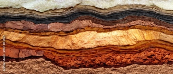 Fototapeta geology fossil strata concept. Striking geological layers showcasing natural textures and colors in earth's crust.