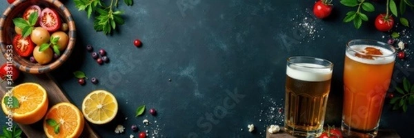 Fototapeta Simple restaurant cafe menu on chalkboard background with food items and drinks , drink, plate, food