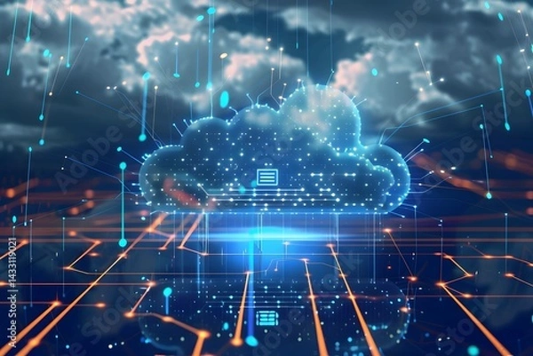 Obraz a futuristic cloud-shaped illustration of data storage and information technology