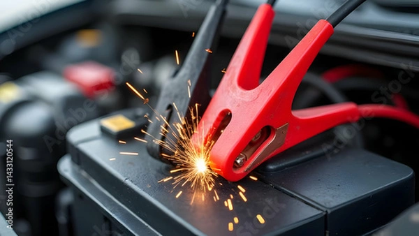 Obraz Jumpstarting a Car Battery With Jumper Cables