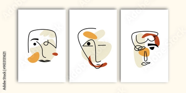 Obraz Set of minimalist one line face abstract wall art collection. 3 pieces set of scandinavian wall decoration, wall design, wall print and wallpaper.