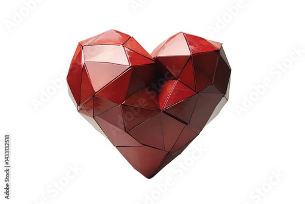Fototapeta Geometric red heart sculpture on a white isolated background.