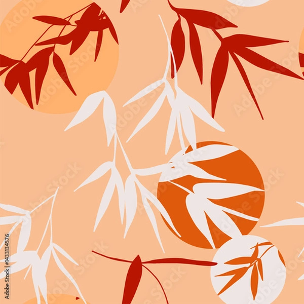 Obraz Tropical Leaves - Summer themed bright seamless pattern in flat style. Digital illustration for wallpaper, wrapping paper, background printing.