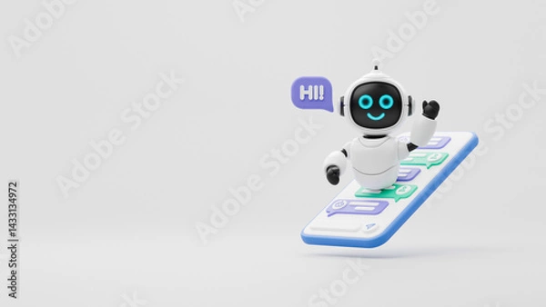 Fototapeta Chatbot AI Artificial Intelligence technology virtual conversation assistant support mobile smart phone online application chatting with customer service automatic answering. 3d rendering.