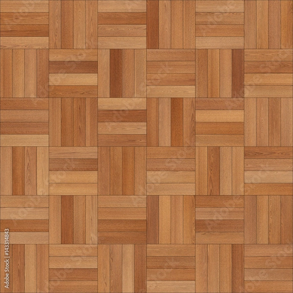 Fototapeta Seamless wood parquet texture (chess light brown)