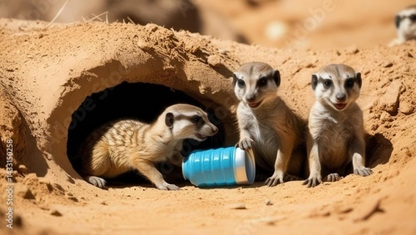 Obraz Playful meerkats engaging in fun activities in desert habitat wildlife photography