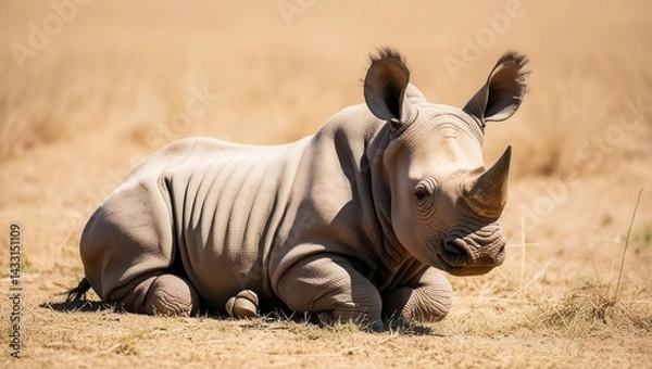 Obraz Resting rhino in the savannah wildlife photography natural habitat close-up view
