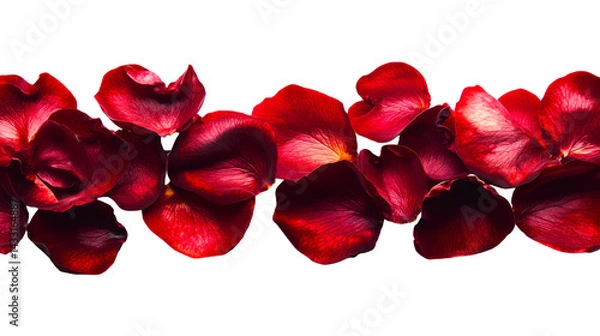 Fototapeta Red rose petals scattered on a white surface