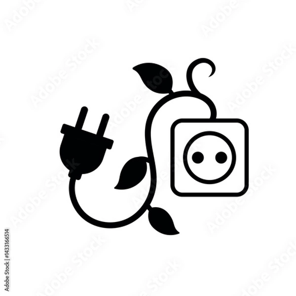Fototapeta Eco power plug with leaf vine and socket icon
