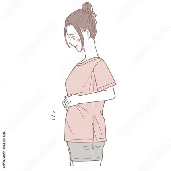 Obraz お腹がぽっこりしている女性のイラスト
