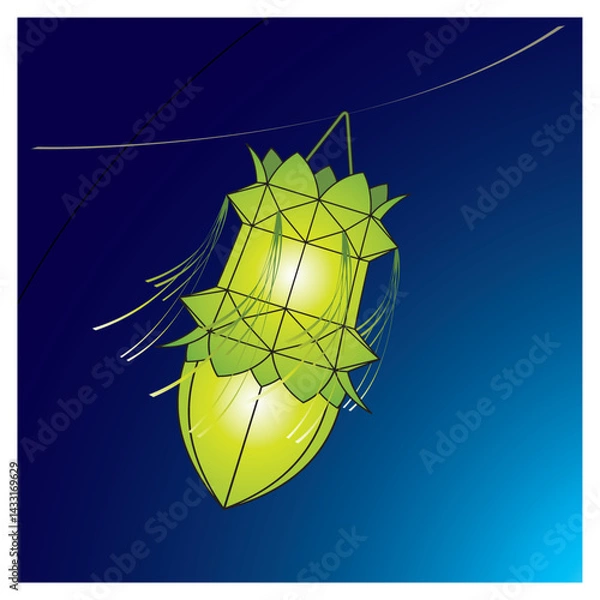 Fototapeta green color vesak lantern over sky vector art