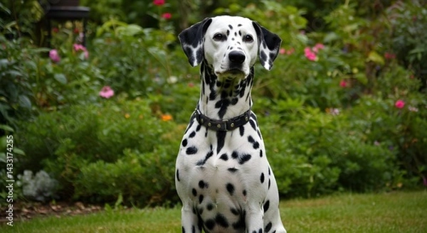 Fototapeta Realistic Dalmatian dog sitting