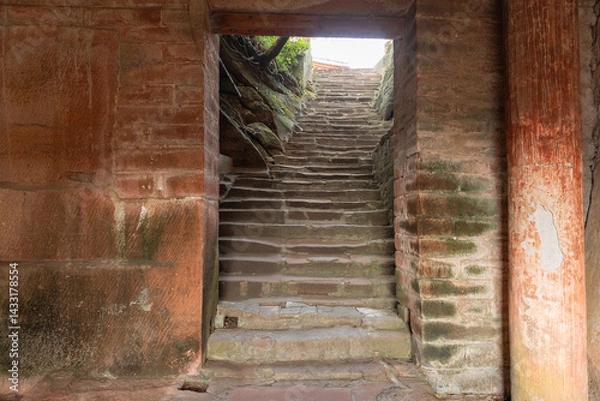 Obraz Bricks wall with rock staircase