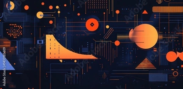 Obraz world telecommunication and information society day. geometric tech banner with circuit, technology, and future elements on a dark background. Technology future