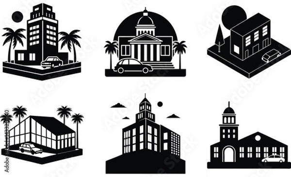 Obraz University Silhouette Vector Set – Educational Campus Building Collection

