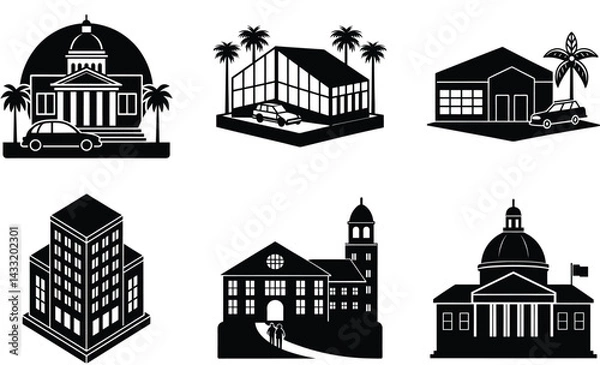 Obraz University Silhouette Vector Set – Educational Campus Building Collection
