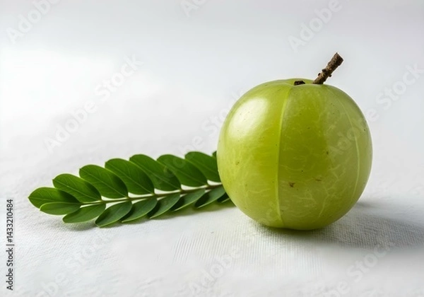 Fototapeta Indian gooseberry amla with leaf, isolated on white background