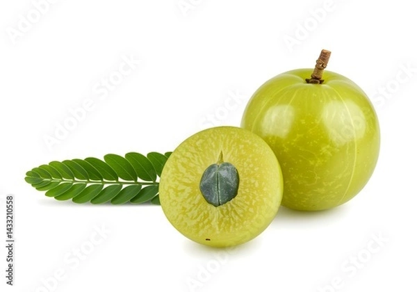 Fototapeta Indian gooseberry amla with leaf, isolated on white background