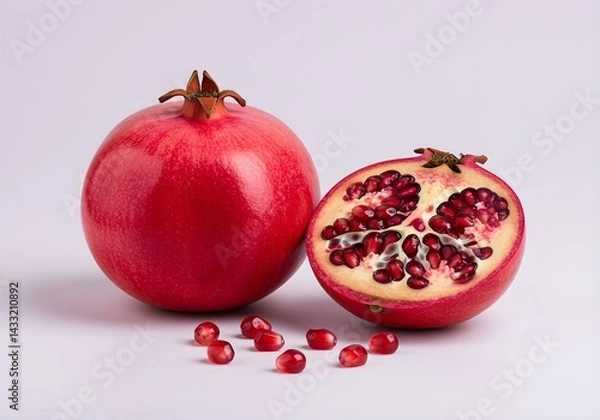 Fototapeta Pomegranate fruit with arils exposed, isolated on white background