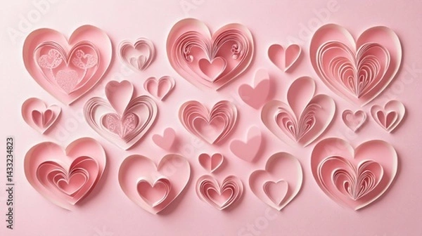Fototapeta Paper heart shapes represent love, crafting intricate art, adding delicacy for special occasions, romance, celebration.