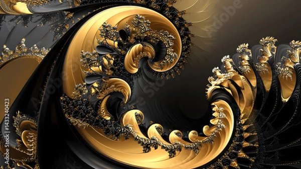 Fototapeta A gold and black swirl pattern. Generated using AI.