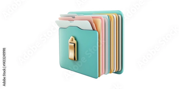 Fototapeta Colorful 3D File Folder Icon With Multiple Tabs. Digital Organization And Document Management Concept Isolated On Transparent Background