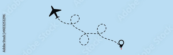 Fototapeta dotted route line the way airplane. Plane paths. Aircraft tracking, planes, travel, map pins, location pins. Vector illustration.