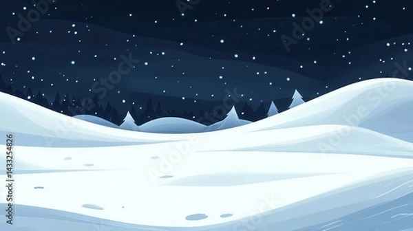 Obraz Serene Winter Scene with Snowy Hills and Starry Night Sky