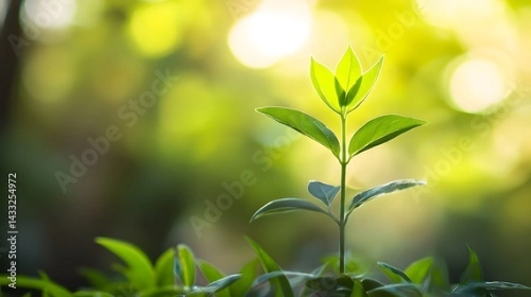 Fototapeta New plant sprouting in a sunlit forest a symbol of growth renewal and the beauty of nature.