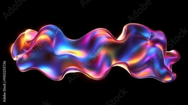 Fototapeta Abstract Iridescent Liquid Form: A Digital 3D Rendering of a Colorful, Flowing, and Shiny Substance Against a Black Background