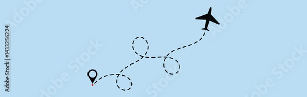Fototapeta dotted route line the way airplane. Plane paths. Aircraft tracking, planes, travel, map pins, location pins. Vector illustration.