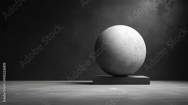 Fototapeta Textured Sphere on Dark Platform Minimalist Still Life