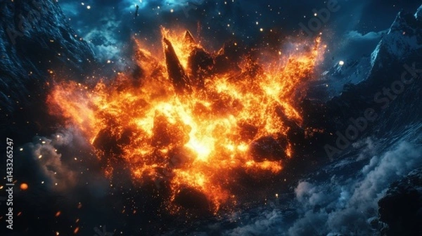 Fototapeta Fire and Ice Colliding in Dramatic Elemental Explosion
