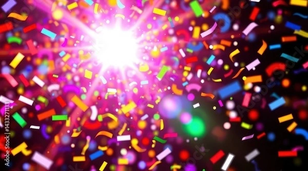 Obraz Confetti Falling with Bright Burst Background Celebration