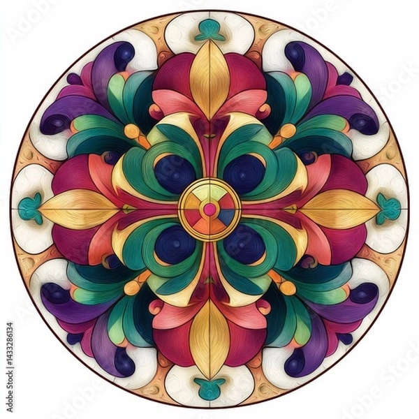 Fototapeta Colorful stained glass mandala radiating harmony in intricate circular design