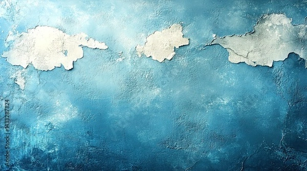 Fototapeta Textured Teal Wall with Patches of Peeling White Paint