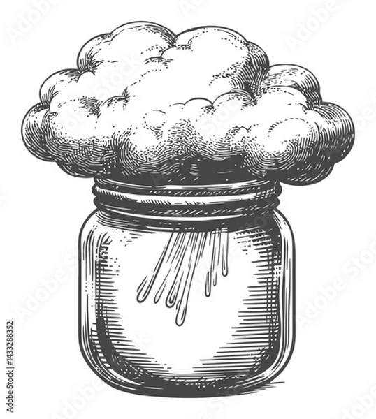Obraz Vintage Engraving of Cloud in Jar Illustration Artwork
