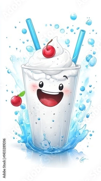 Obraz Refreshing milkshake delight colorful animation summer vibes whimsical drink fun concept