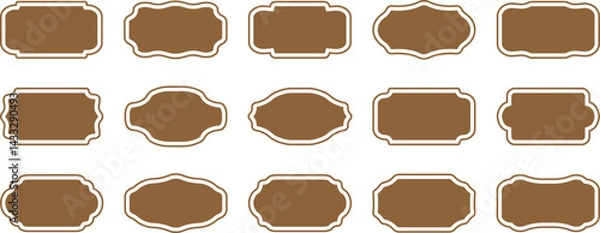 Fototapeta Vintage frames and labels shape. Luxury vintage frames, retro labels, royal wedding insignia, sale sticker, text note badge, price tag, paper black silhouette set. Ornamental label frames.