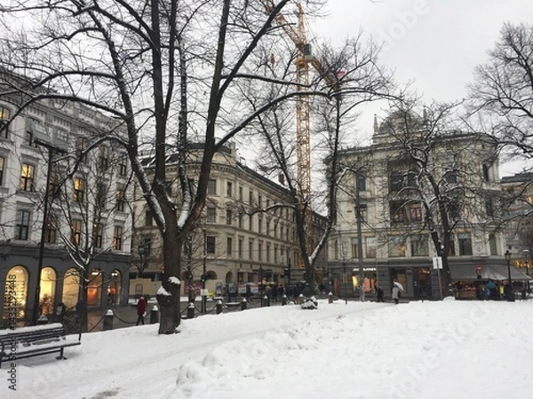 Obraz Winter Scene in Oslo SnowCovered Streets and Buildings