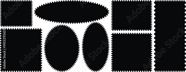 Obraz Postage stamps collection with zigzag edges. Squares and rectangles of various sizes with zigzag smooth edges. Vintage postage in different zigzag edges