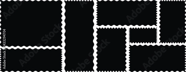 Fototapeta Squares and rectangles of various sizes with zigzag smooth edges. Postage stamps collection with zigzag edges. Vintage rectangle different zigzag edges