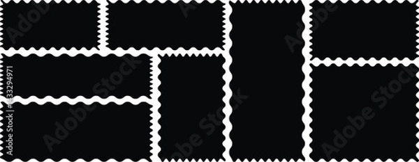 Fototapeta Squares and rectangles of various sizes with zigzag smooth edges. Postage stamps collection with zigzag edges. Vintage postage in different zigzag edges