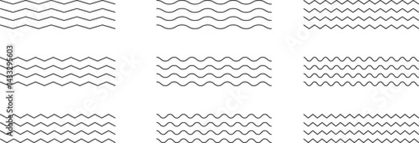 Fototapeta Wavy zigzag lines sets. Black underline wavy zigzag lines pattern. Line wave and zigzag