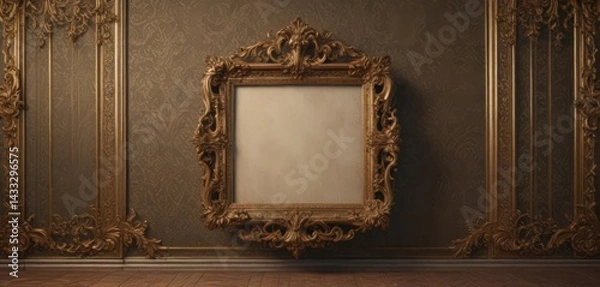 Fototapeta Intricate damask backdrop showcases ornate vintage frames ,  gold,  background,  floral