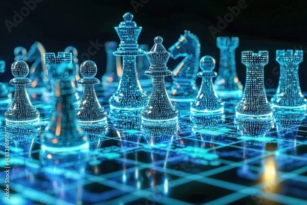 Obraz Digital intelligence strategy with tech chessboard