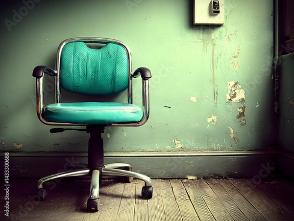 Fototapeta Modern office chair against a neutral-colored wall, minimalist style.

